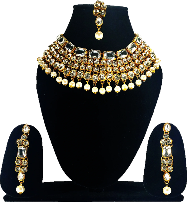Bridal Choker Necklace Set – Kundan Jewellery with Maang Tikka - Image 2