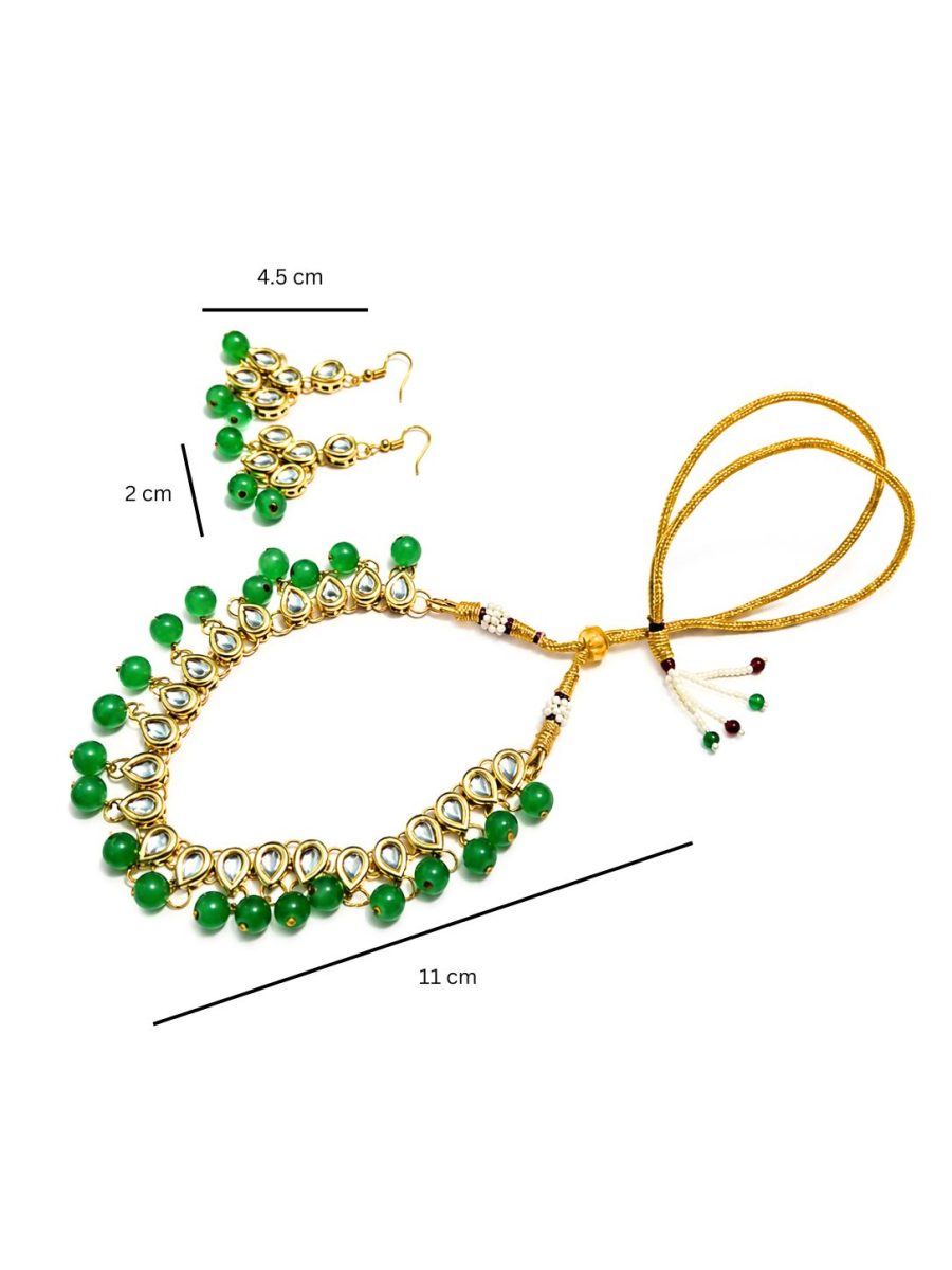Elegant green and gold choker necklace set for festive wear- dimensions