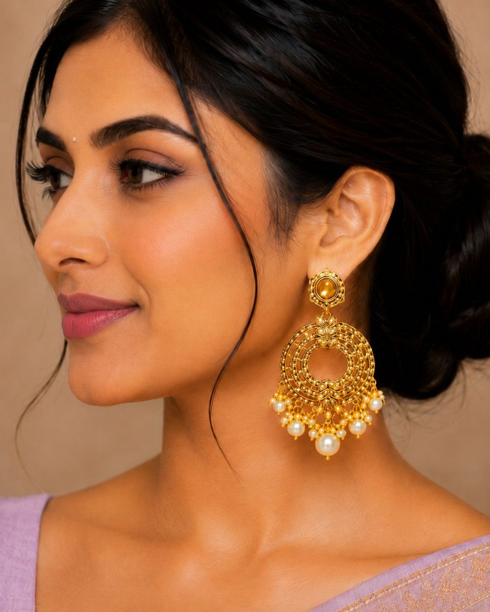 Traditional pearl drop chandbali earrings for women