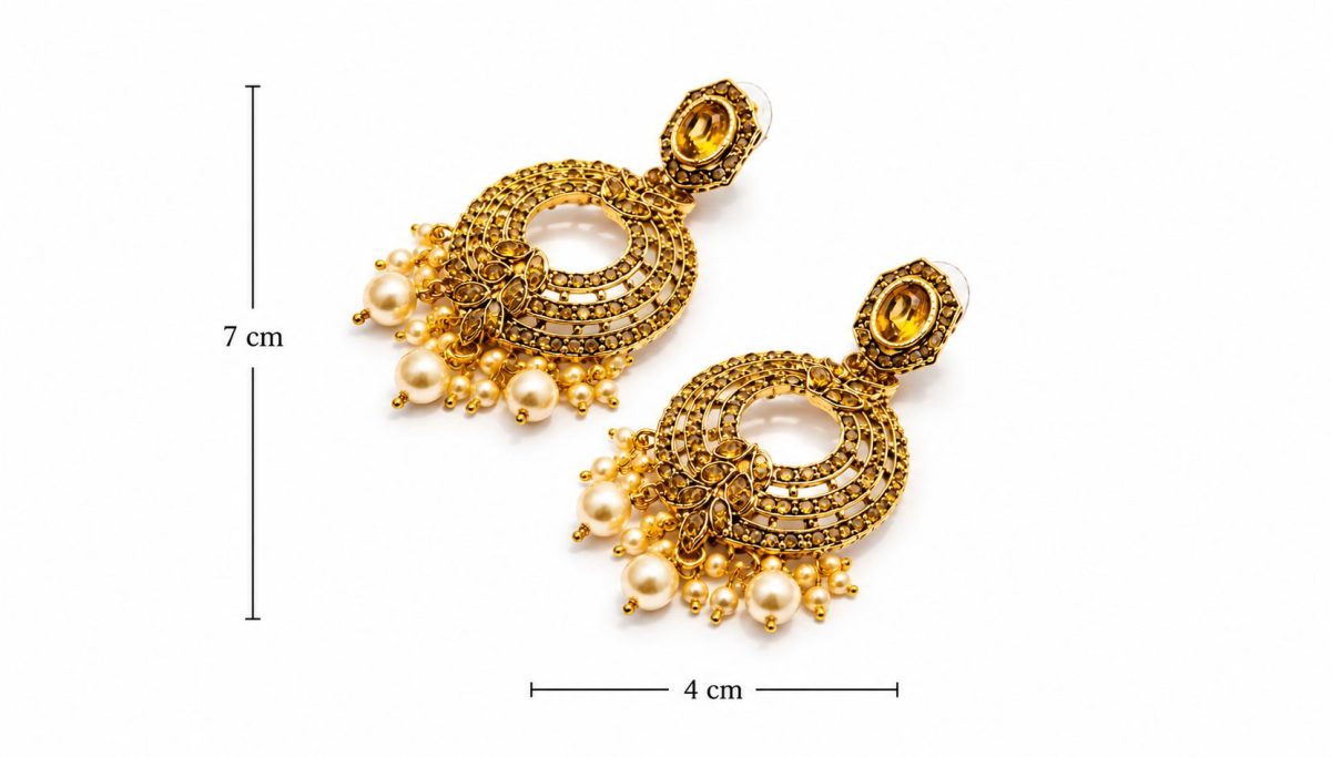 Designer festive wear chandbali earrings with pearl detailing-dimensions