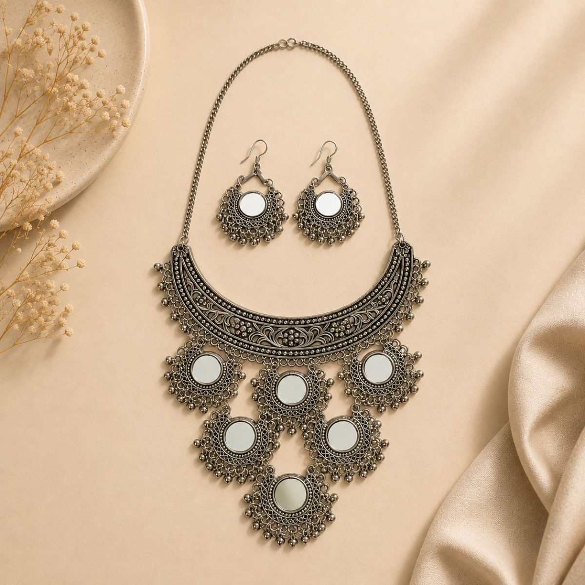 estive oxidised mirror jewellery for women