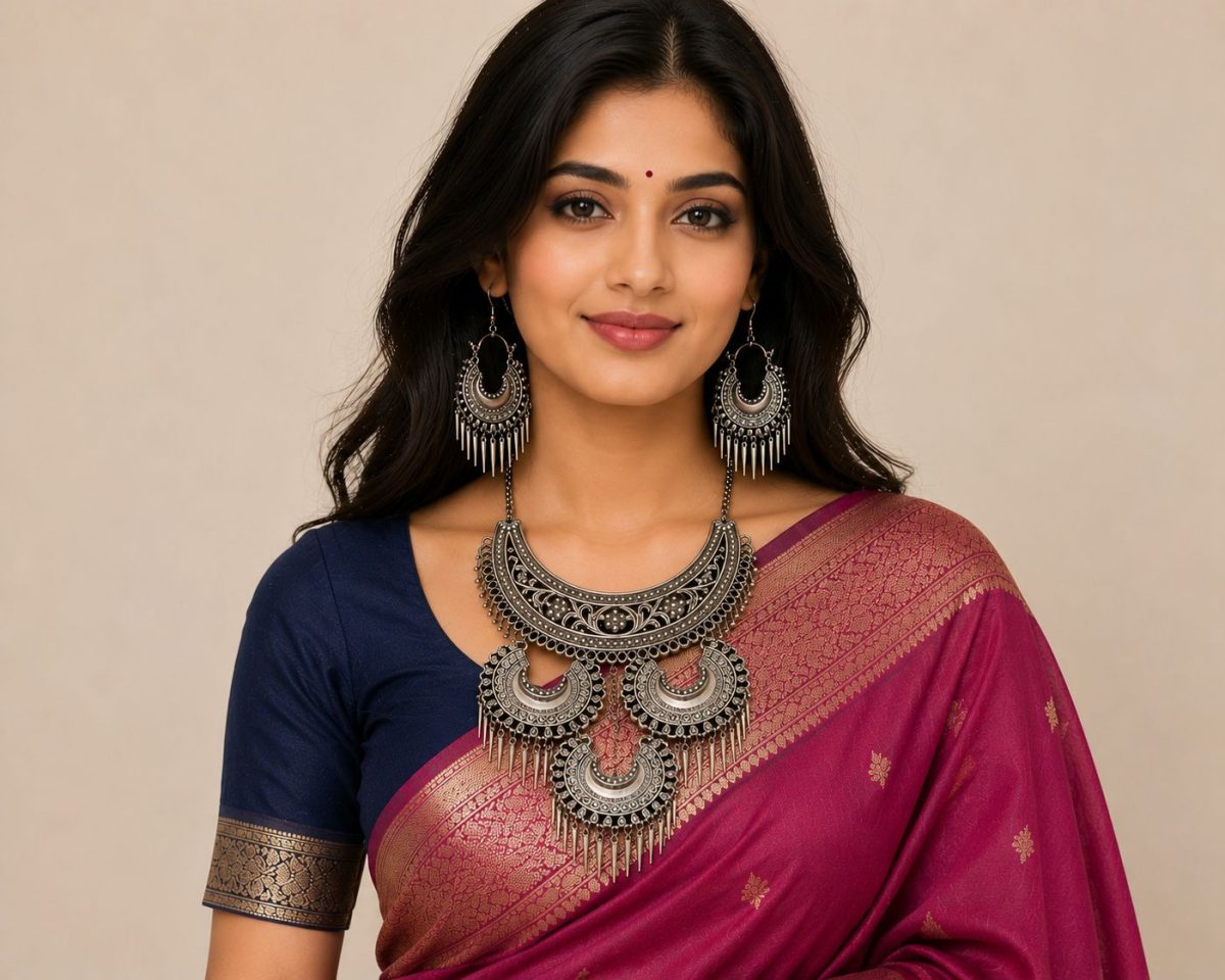 Oxidised silver statement necklace and earrings